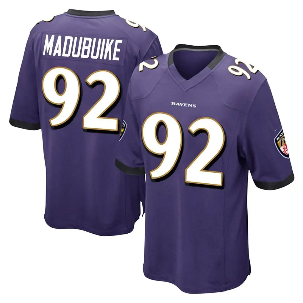 B.Ravens #92 Nnamdi Madubuike Player Purple Color Rush Home Game CAdoa Stitched Jerseys