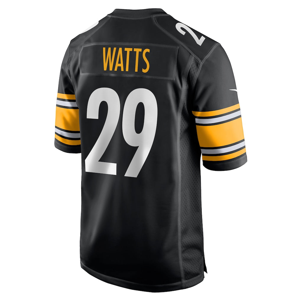 CAdoa P.Steelers #29 Ryan Watts Black Game Jersey