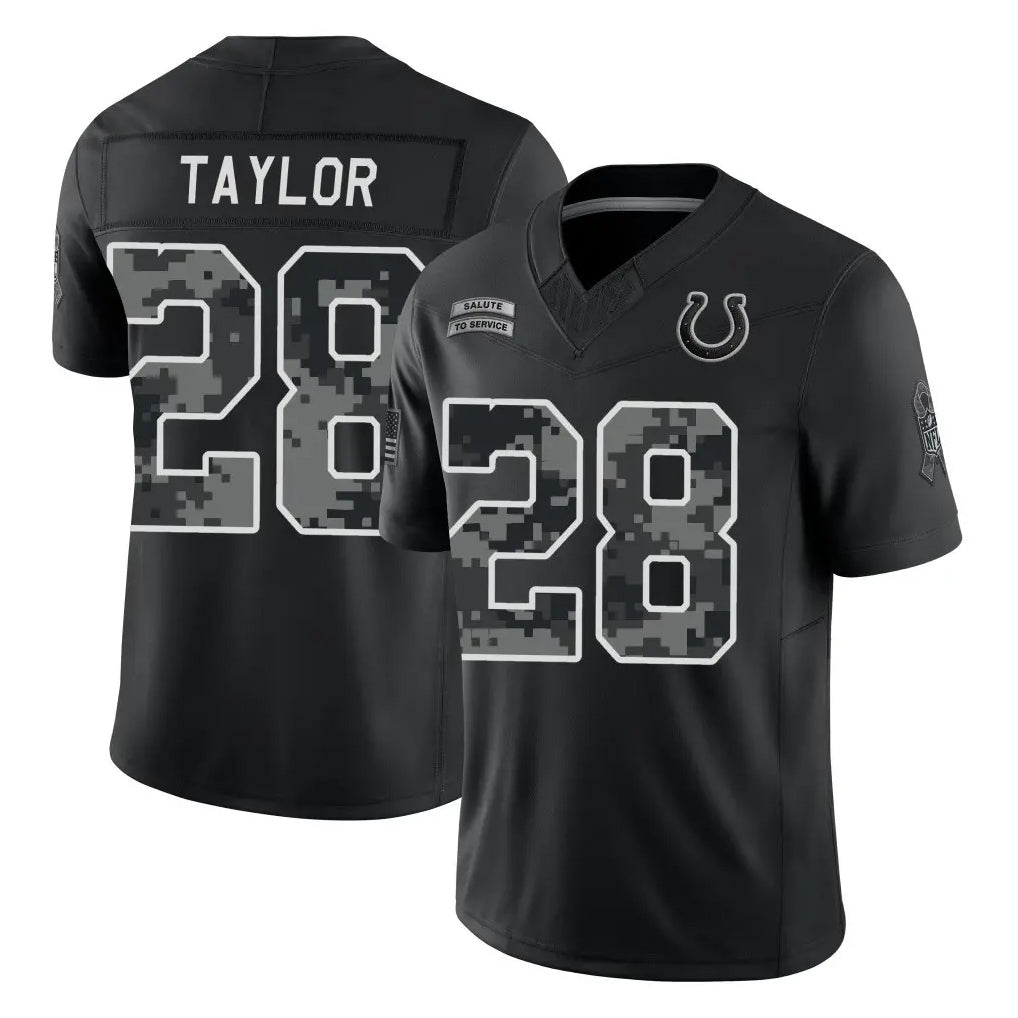 IN.Colts #28 Jonathan Taylor Player Black Limited 2026 Salute to Service Home Game CAdoa Stitched Jerseys