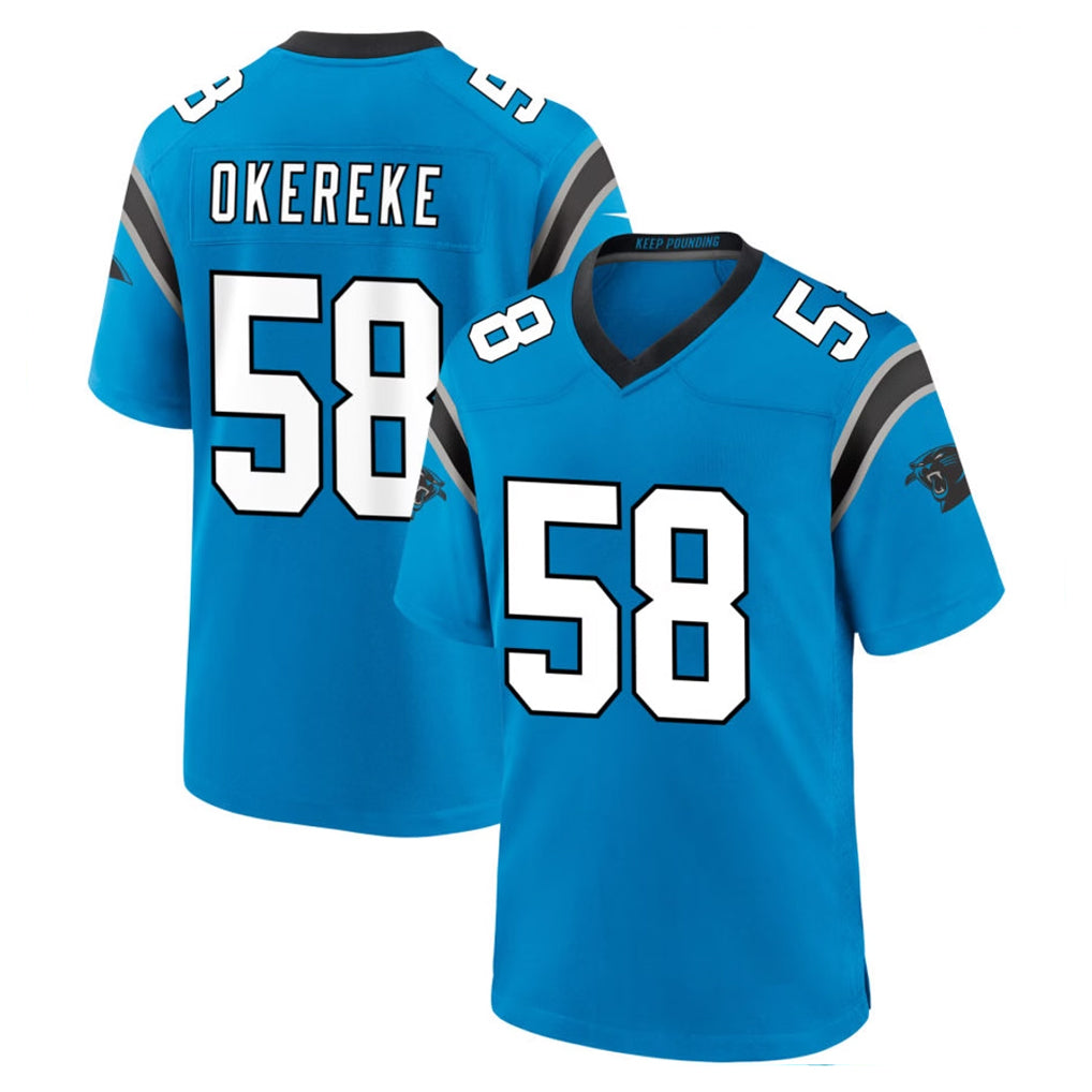 C.Panthers #58 Bobby Okereke Player Blue Home Game CAdoa Stitched Jerseys