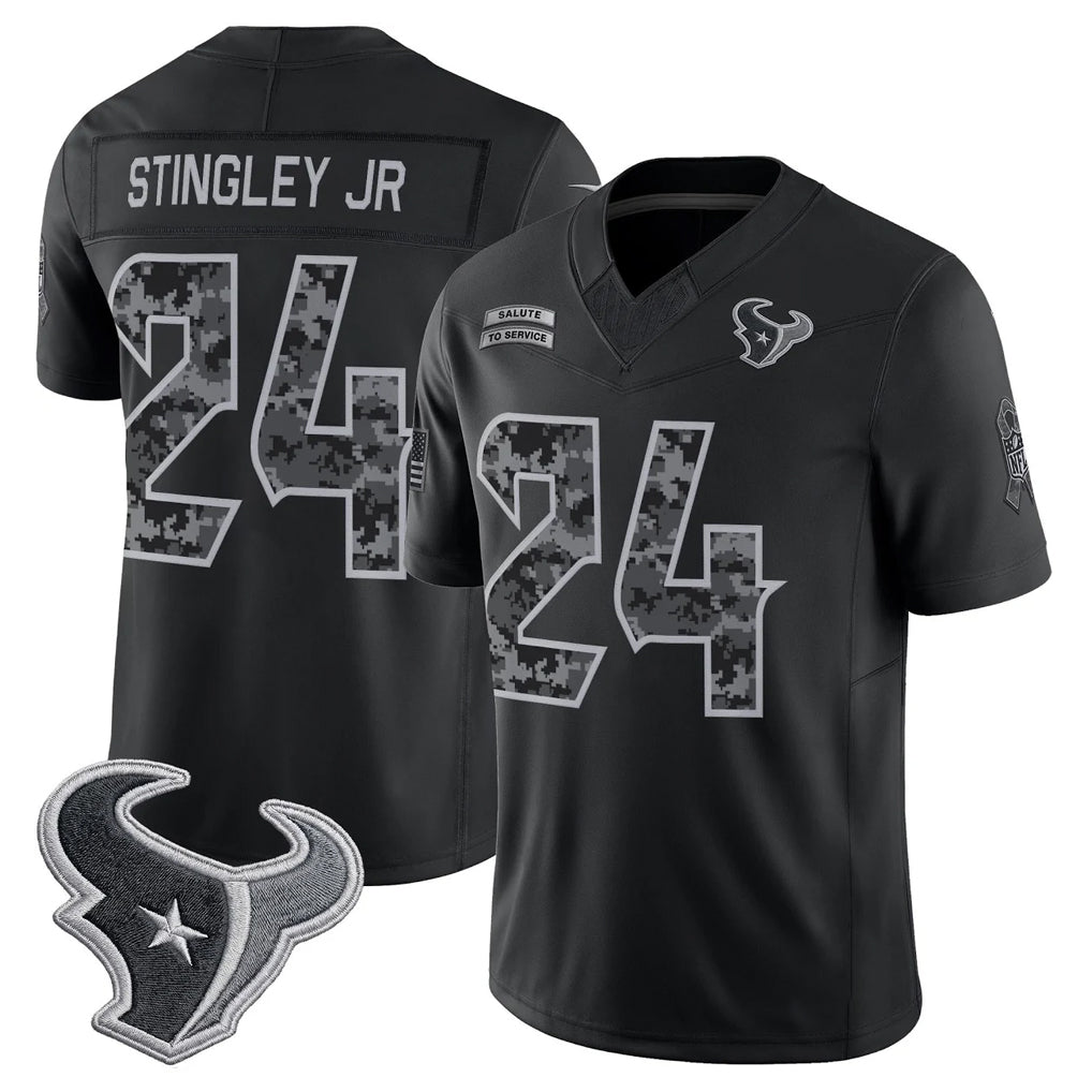 H.Texans #24 Derek Stingley Jr. Player Black Limited 2026 Salute to Service Home Game CAdoa Stitched Jerseys