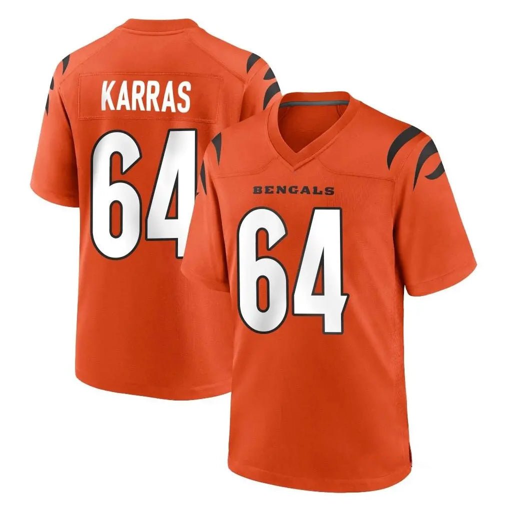 C.Bengals #64 Ted Karras Player Orange Home Game CAdoa Stitched Jerseys
