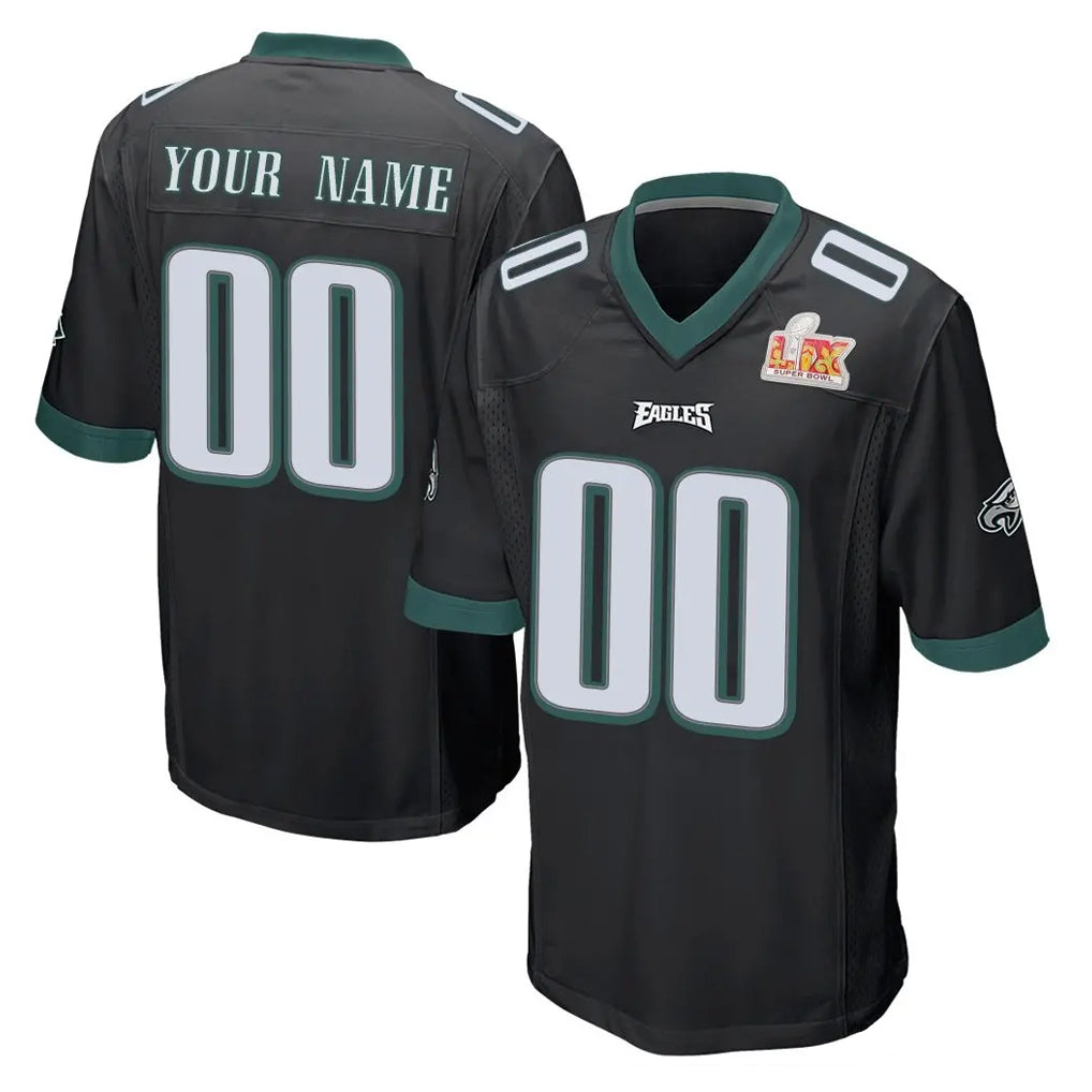 Custom P.Eagles Black Super Bowl LIX Home Game Any Name & Numbers CAdoa Stitched Jerseys