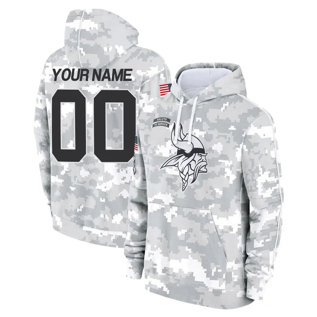 Custom M.Vikings Arctic Camo Salute to Service Hoodies Limited Game Any Name & Numbers CAdoa Stitched Jerseys