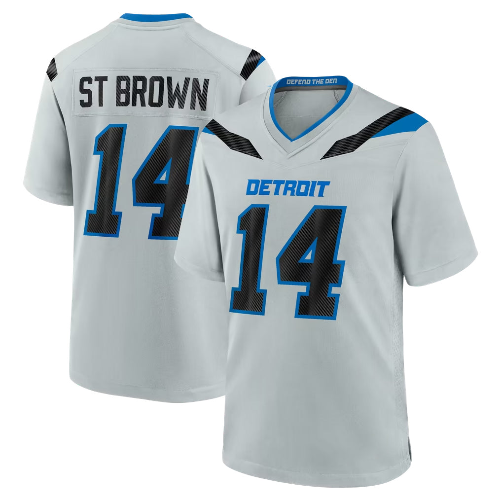 D.Lions #14 Amon-Ra St. Brown Player Silver 2026 Rivalries Collection Home Game CAdoa Stitched Jerseys