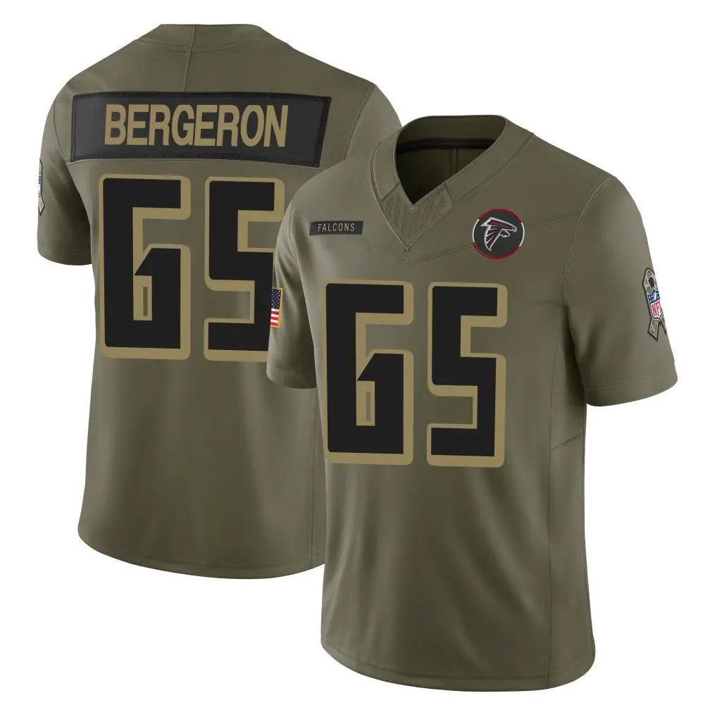 A.Falcons #65 Matthew Bergeron Player Olive Salute To Service Limited Home Game CAdoa Stitched Jerseys