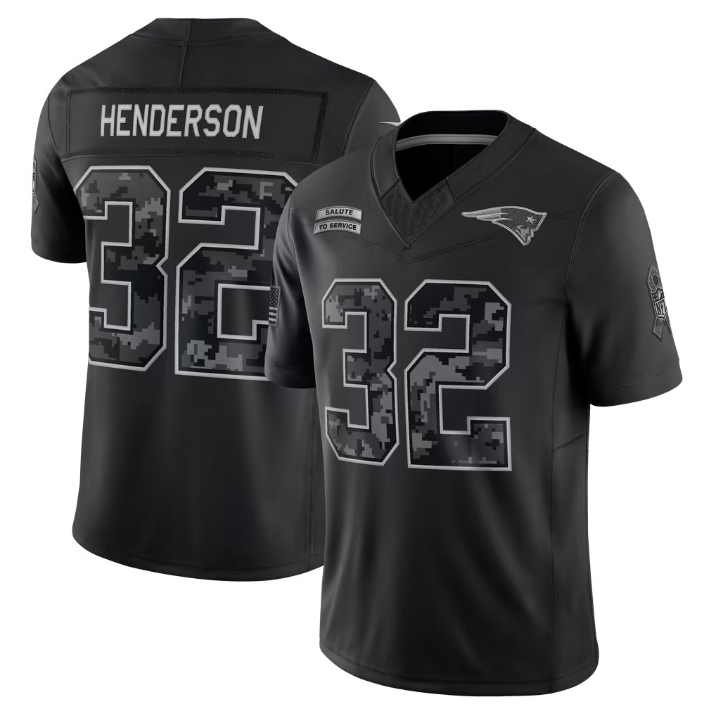 CAdoa NE.Patriots #32 TreVeyon Henderson Player Black Limited 2026 Salute to Service Home Game Stitched Jerseys