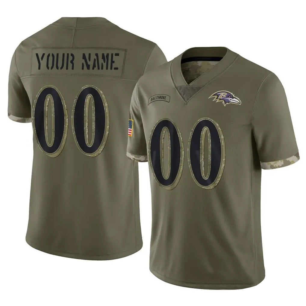 Custom B.Ravens Olive Salute To Service Limited Any Name & Numbers CAdoa Stitched Jerseys