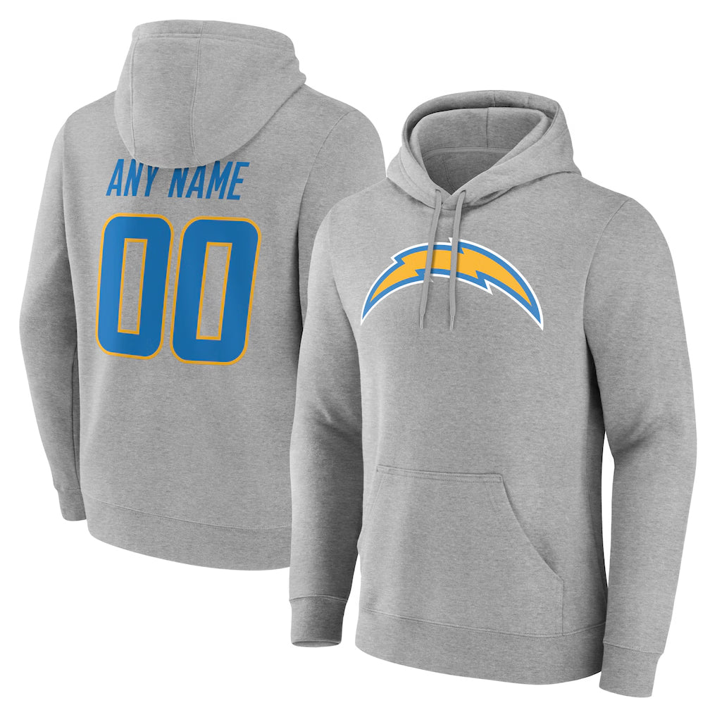 Custom LA.Chargers Gray LOGO Pullover Hoodies Home Game Any Name & Numbers CAdoa Stitched Jerseys