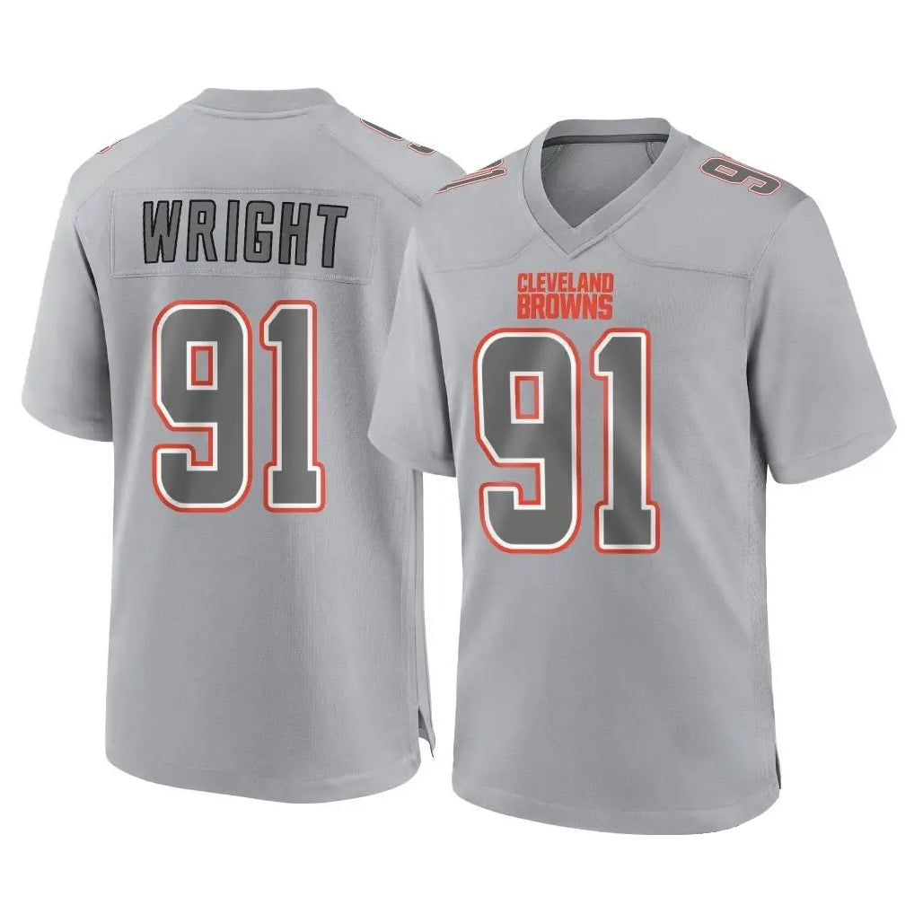 C.Browns #91 Alex Wright Player Gray Atmosphere Fashion Game CAdoa Stitched Jerseys
