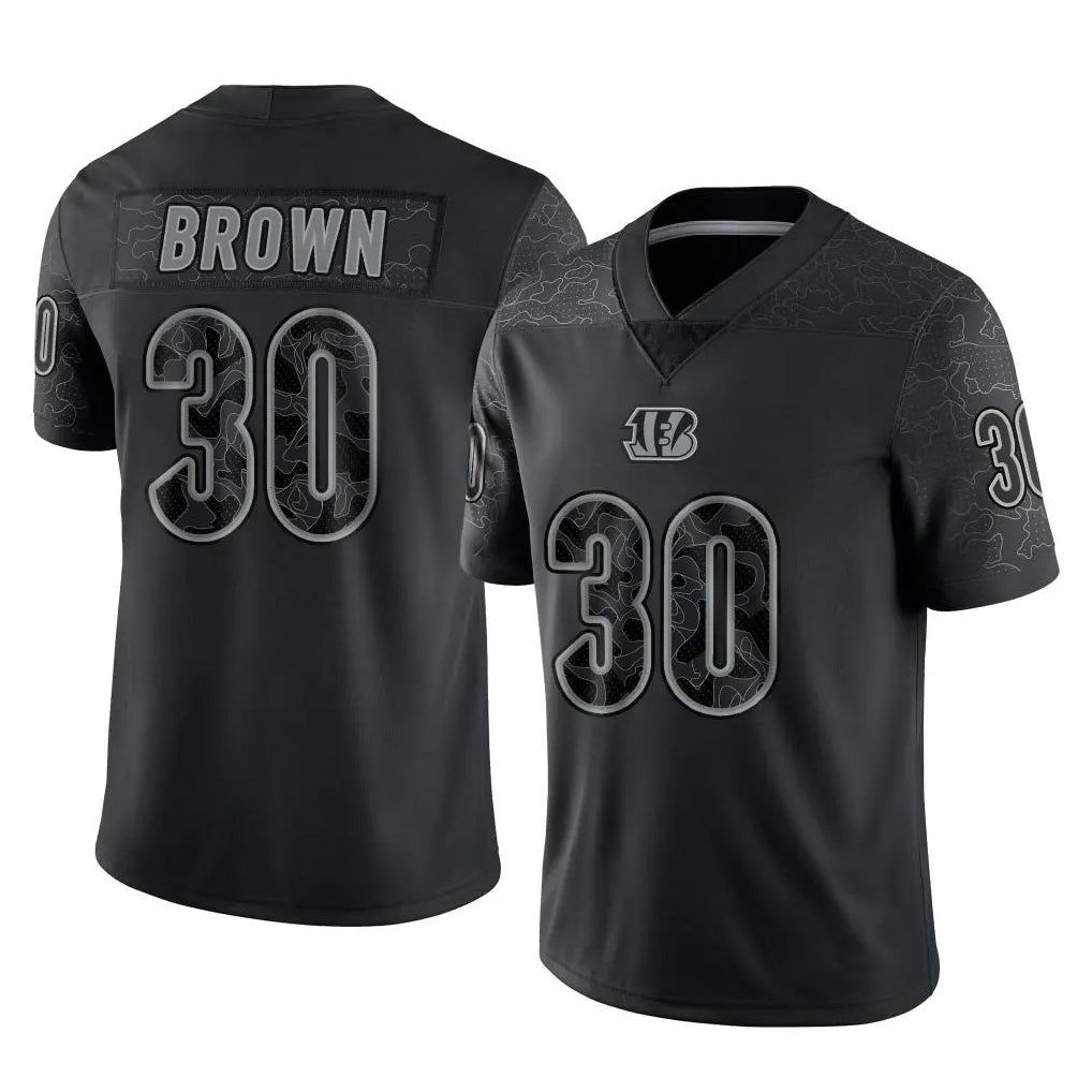 C.Bengals #30 Chase Brown Player Black Reflective Limited Game CAdoa Stitched Jerseys