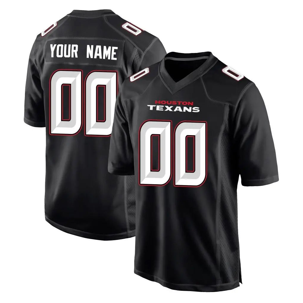 Custom H.Texans Carbon Black Fashion Home Game Any Name & Numbers CAdoa Stitched Jerseys