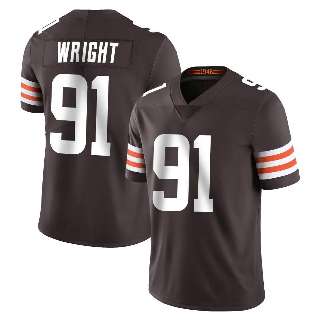 C.Browns #91 Alex Wright Player Brown Color Vapor Untouchable Limited Home Game CAdoa Stitched Jerseys