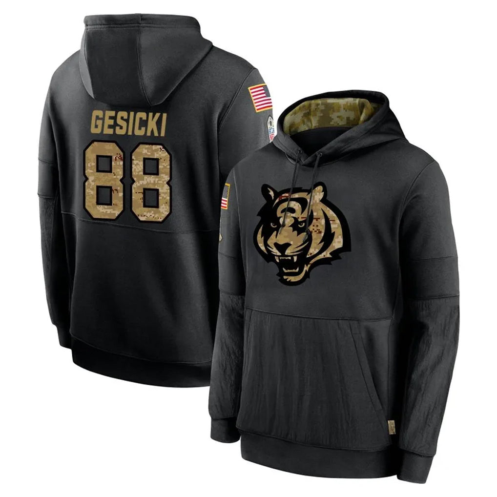C.Bengals #88 Mike Gesicki Player Black Salute to Service Pullover Hoodies Limited CAdoa Stitched Jerseys