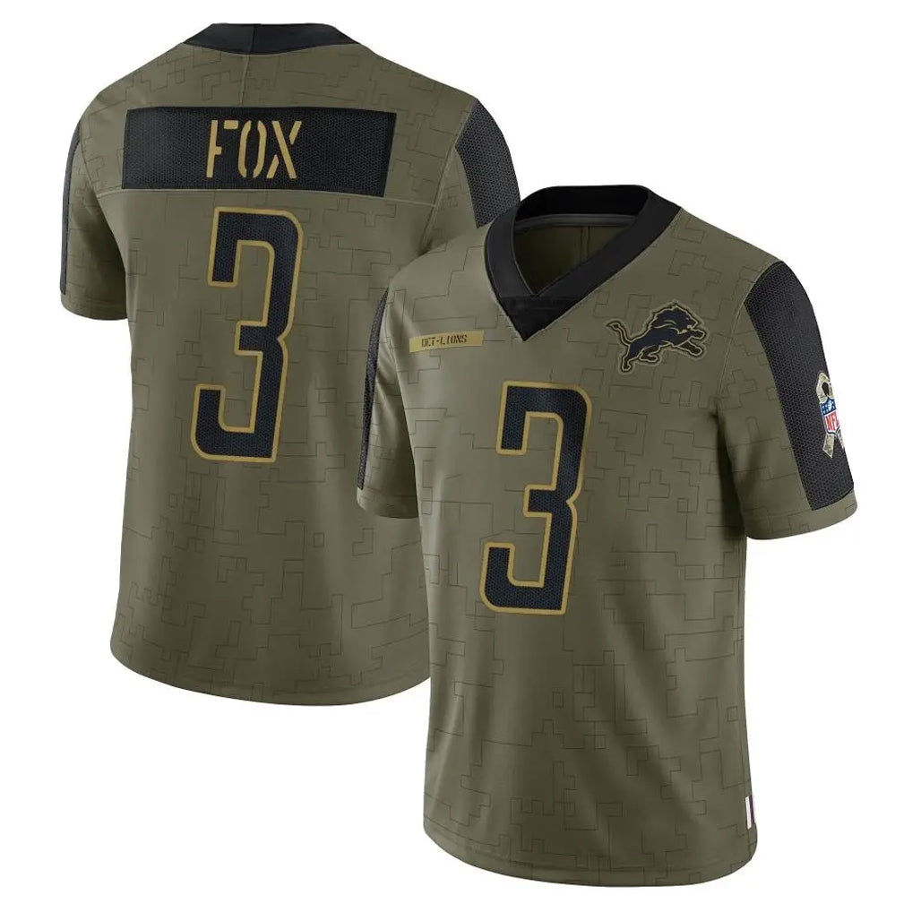 D.Lions #3 Jack Fox Player Olive Salute To Service Limited Game CAdoa Stitched Jerseys