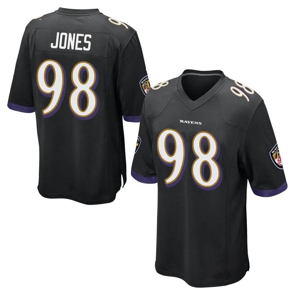 B.Ravens #98 Travis Jones Player Black Home Game CAdoa Stitched Jerseys