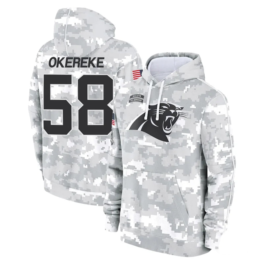 C.Panthers #58 Bobby Okereke Player Arctic Camo Salute to Service Pullover Hoodies Limited Game CAdoa Stitched Jerseys