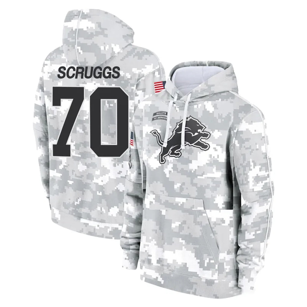 D.Lions #70 Juice Scruggs Player Arctic Camo Salute to Service Hoodies Limited Game CAdoa Stitched Jerseys