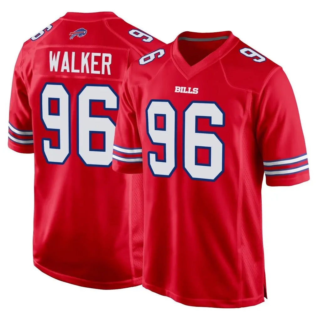 B.Bills #96 Deone Walker Player Red Home Game CAdoa Stitched Jerseys