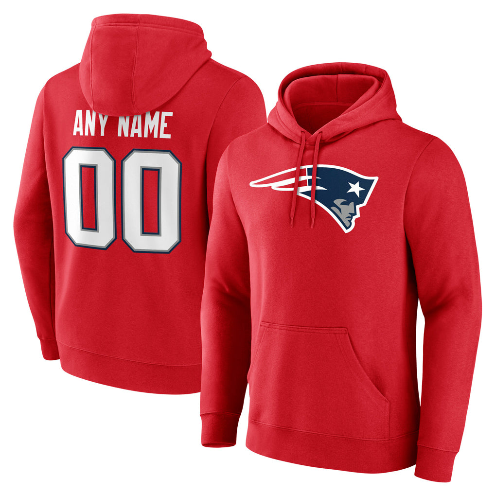 Custom NE.Patriots Red LOGO Pullover Hoodies Home Game Any Name & Numbers CAdoa Stitched Jerseys