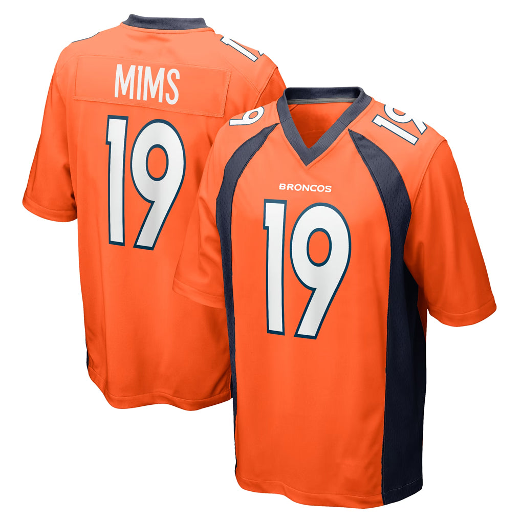 D.Broncos #19 Marvin Mims Jr. Player Orange Color Home Game CAdoa Stitched Jerseys
