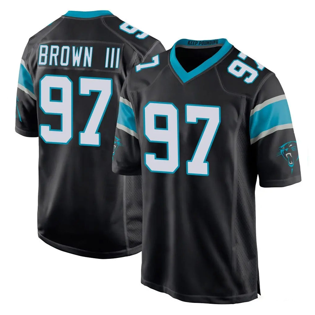 C.Panthers #97 Bobby Brown III Player Black Home Game CAdoa Stitched Jerseys