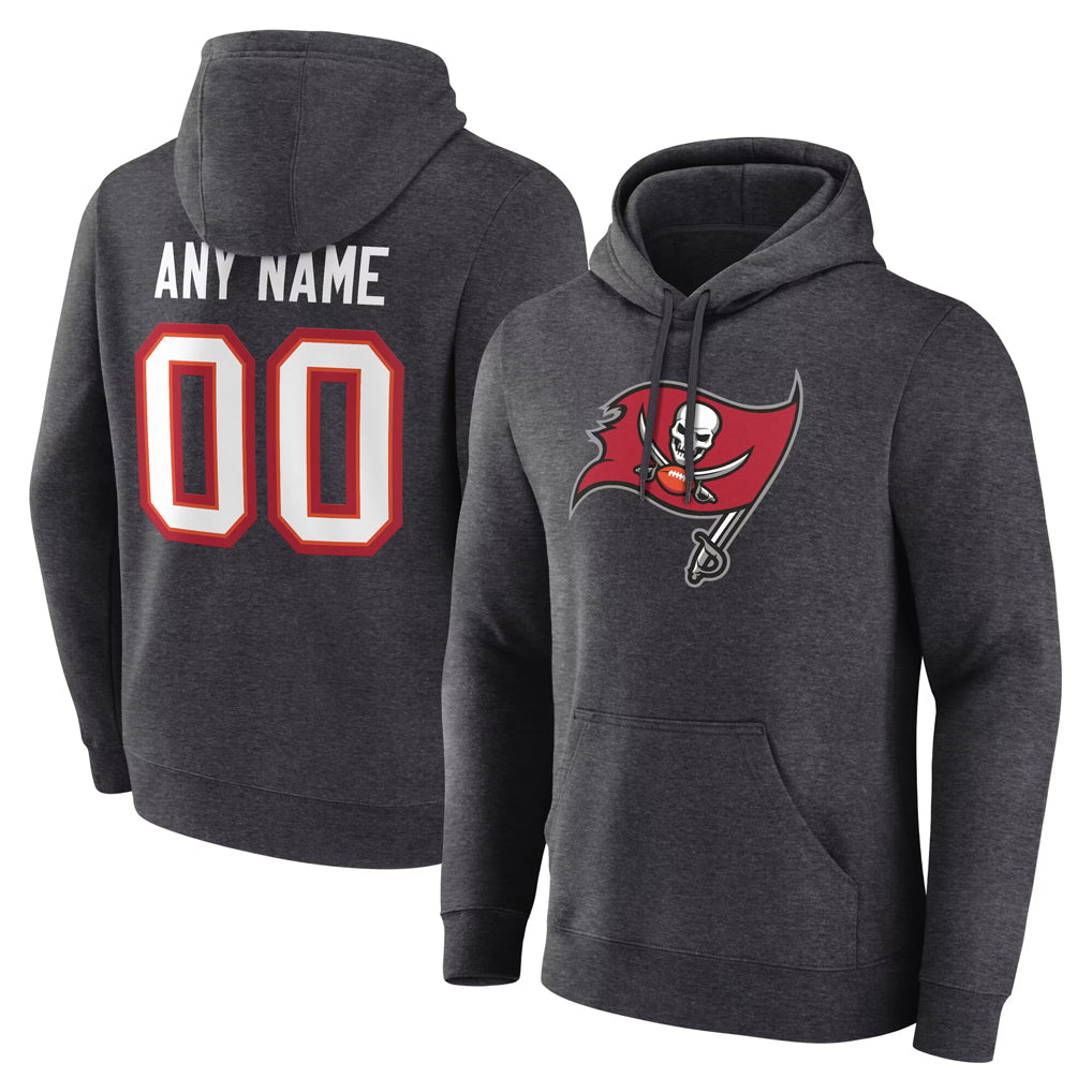 Custom TB.Buccaneers Gray LOGO Pullover Hoodie Home Game Any Name & Numbers CAdoa Stitched Jerseys