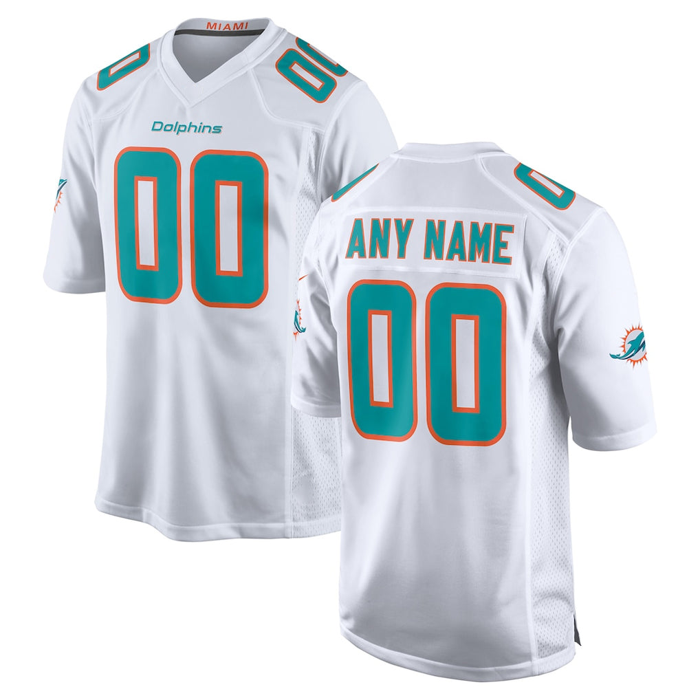 Custom M.Dolphins White Game Home Any Name & Numbers CAdoa Stitched Jerseys