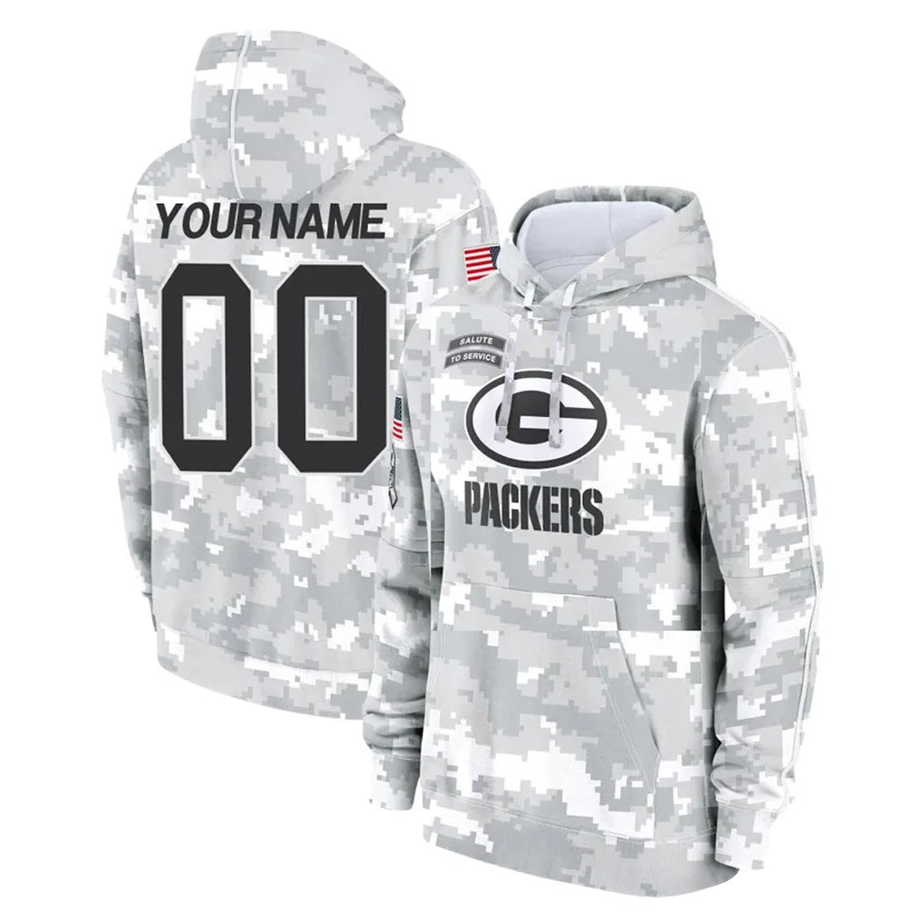 Custom GB.Packers Arctic Camo Salute to Service Hoodies Limited Game Any Name & Numbers CAdoa Stitched Jerseys