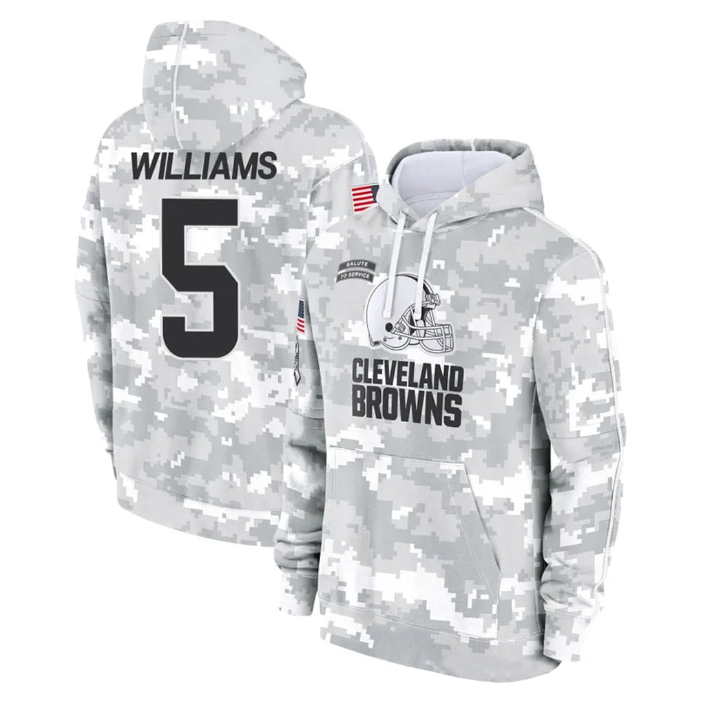 C.Browns #5 Quincy Williams Player Arctic Camo Salute to Service Hoodies Limited Game CAdoa Stitched Jerseys