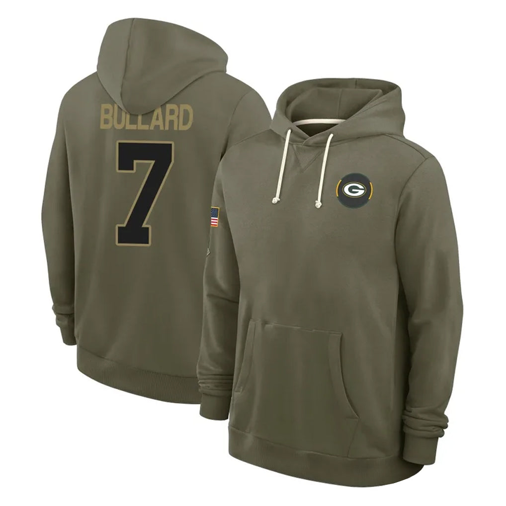 GB.Packers #7 Javon Bullard Player Olive Salute to Service Pullover Hoodies Limited CAdoa Stitched Jerseys