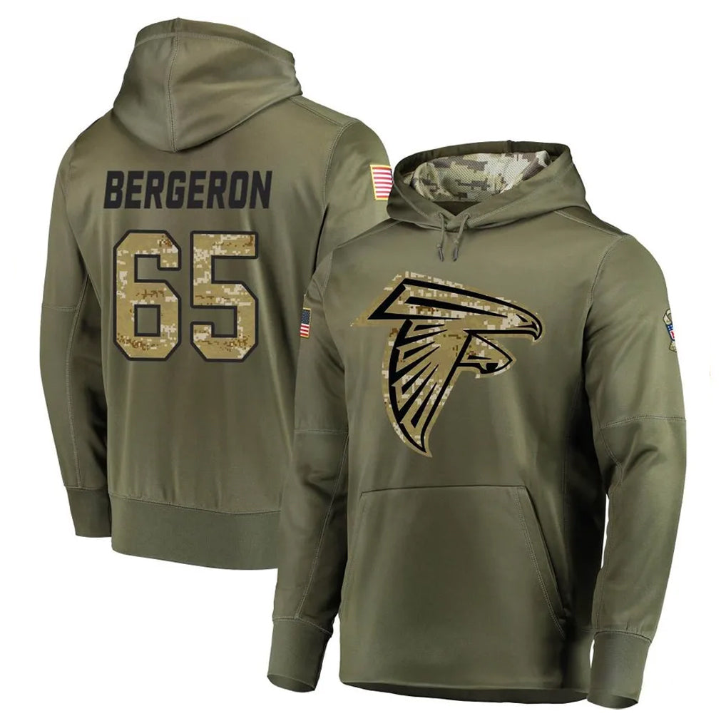 A.Falcons #65 Matthew Bergeron Player Black Salute to Service Hoodies Game CAdoa Stitched Jerseys