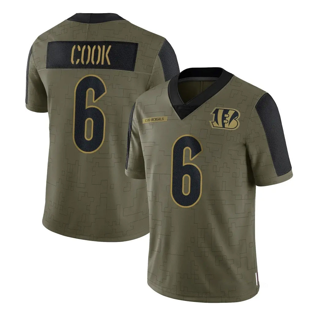 C.Bengals #6 Brian Cook Player Olive Salute to Service Game CAdoa Stitched Jerseys