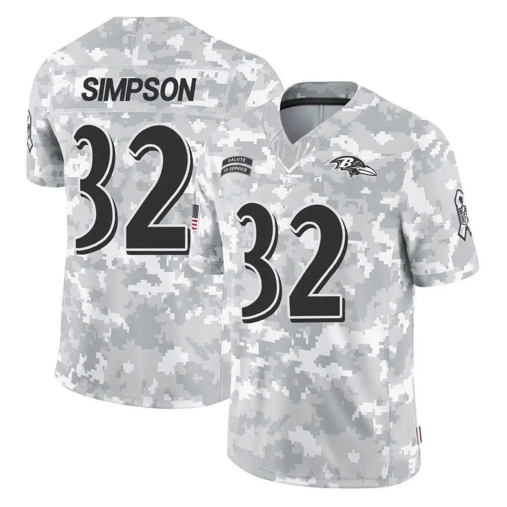 B.Ravens #32 Trenton Simpson Player Arctic Camo Salute to Service Limited CAdoa Stitched Jerseys