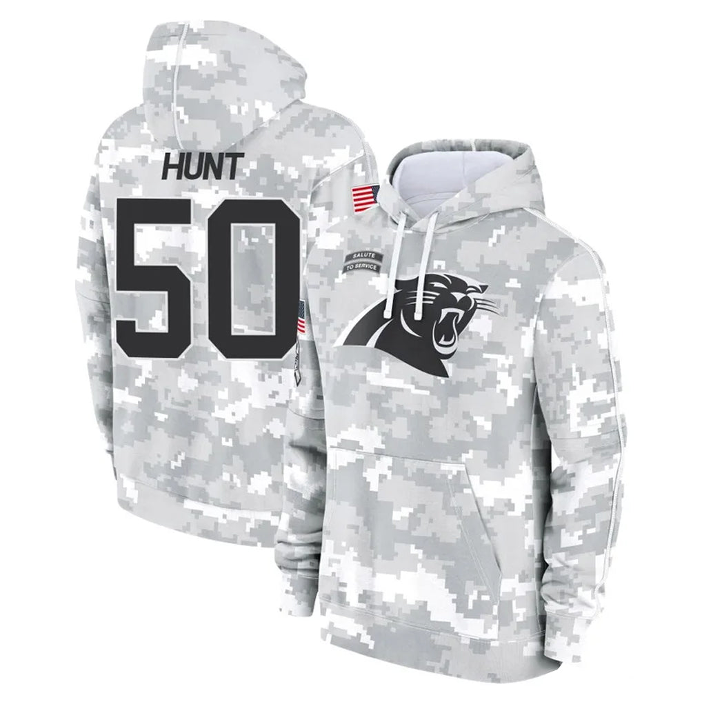 C.Panthers #50 Robert Hunt Player Arctic Camo Salute to Service Pullover Hoodies Limited Game CAdoa Stitched Jerseys