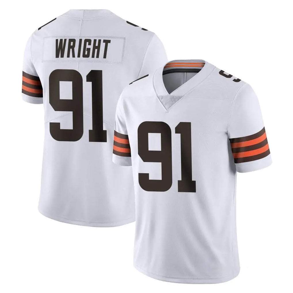 C.Browns #91 Alex Wright Player White Vapor Untouchable Limited Home Game CAdoa Stitched Jerseys