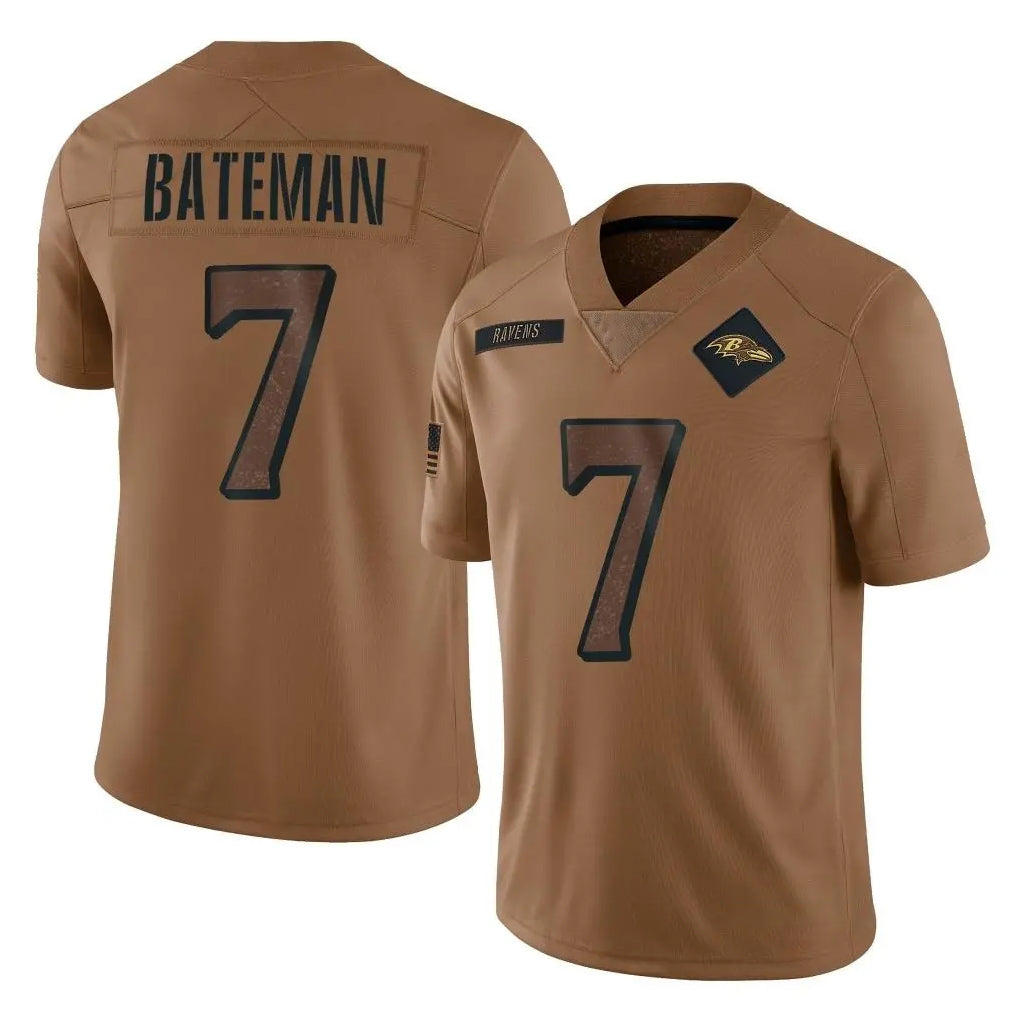 B.Ravens #7 Rashod Bateman Player Brown Salute To Service Limited CAdoa Stitched Jerseys