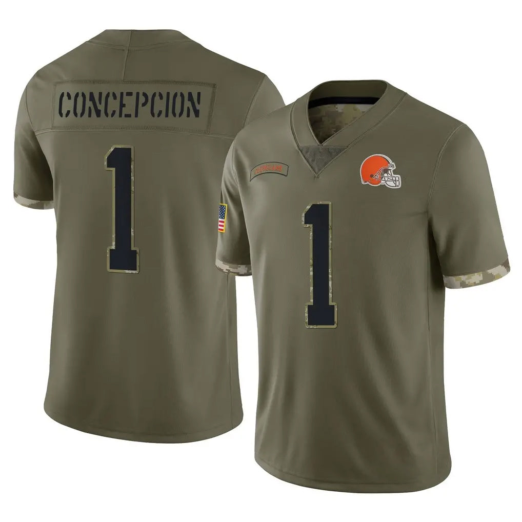 C.Browns #1 KC Concepcion Player Olive Salute to Service Limited Game CAdoa Stitched Jerseys