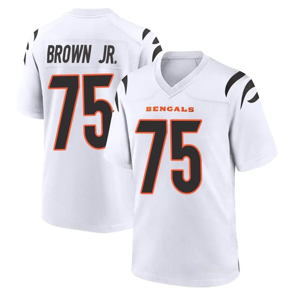 C.Bengals #75 Orlando Brown Jr. Player White Home Game CAdoa Stitched Jerseys