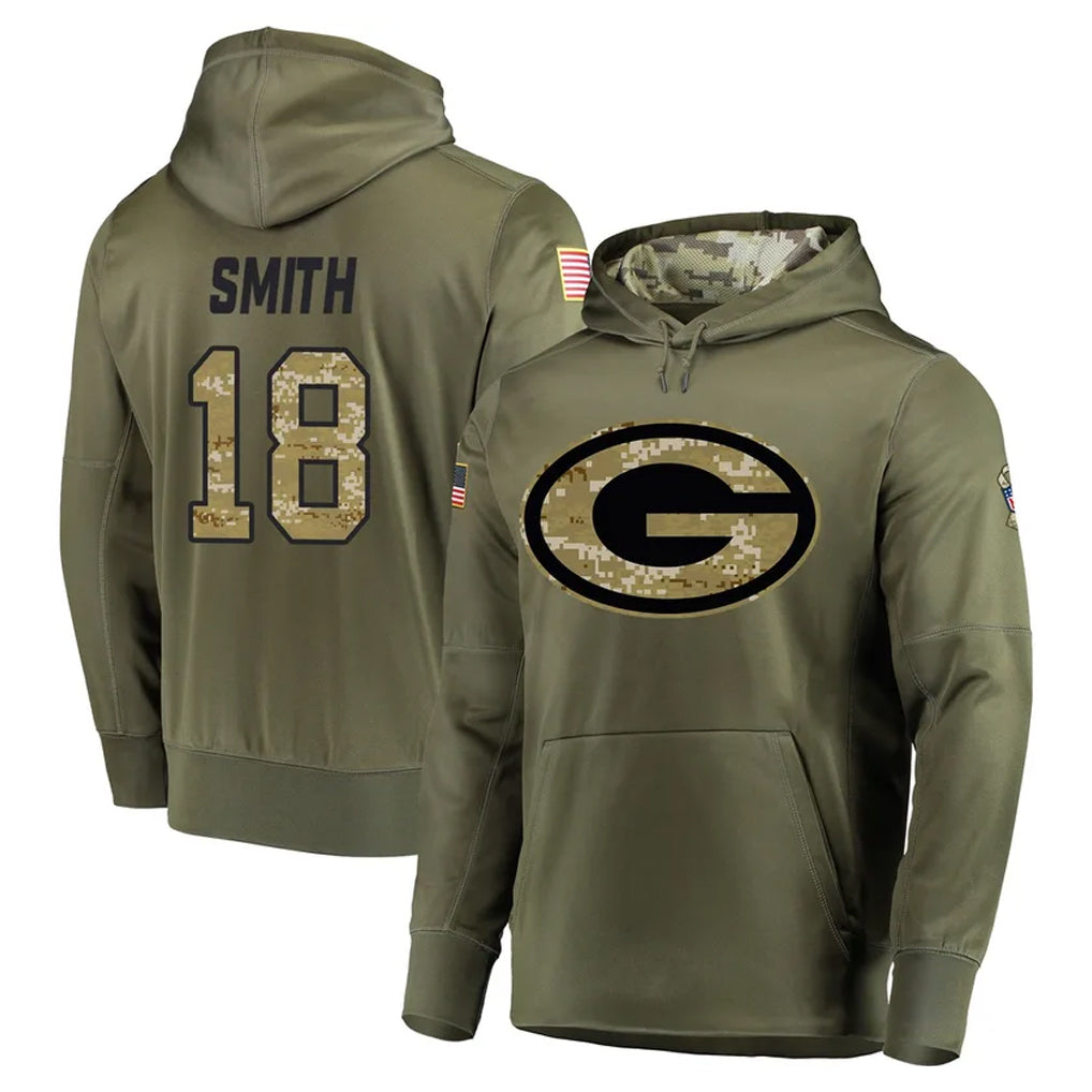 GB.Packers #18 Jonnu Smith Player Olive Salute to Service Pullover Hoodies Home Game CAdoa Stitched Jerseys