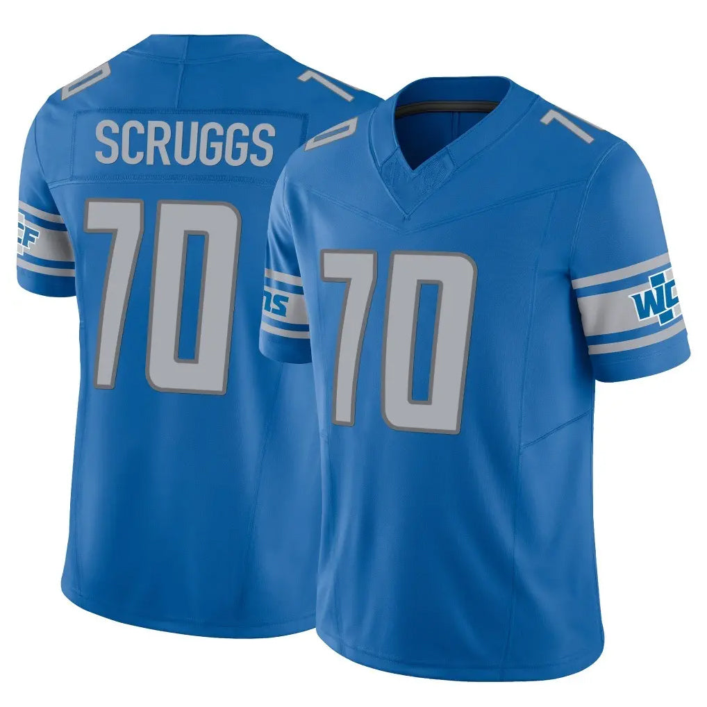 D.Lions #70 Juice Scruggs Player Blue Vapor F.U.S.E. Limited Home Game CAdoa Stitched Jerseys