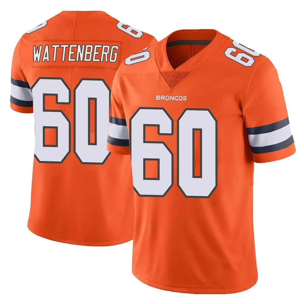 D.Broncos #60 Luke Wattenberg Player Orange Vapor Untouchable Limited Home Game CAdoa Stitched Jerseys