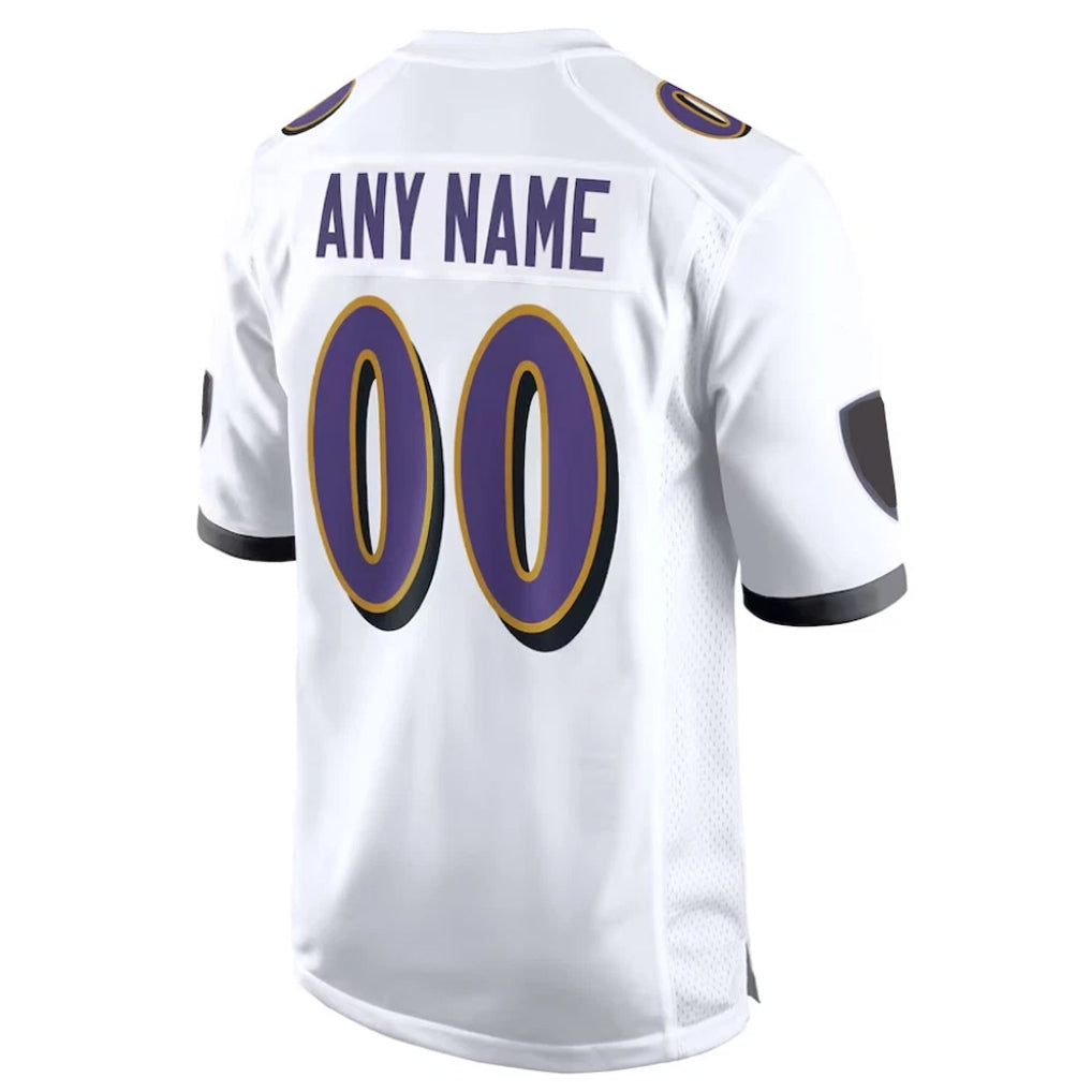 Custom B.Ravens White Alternate Home Game Any Name & Numbers CAdoa Stitched Jerseys