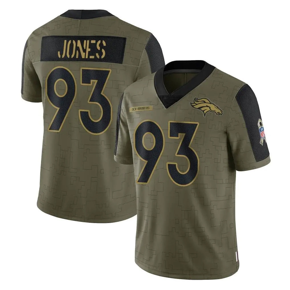 D.Broncos #93 D.J. Jones Player Olive Salute To Service Limited Game CAdoa Stitched Jerseys