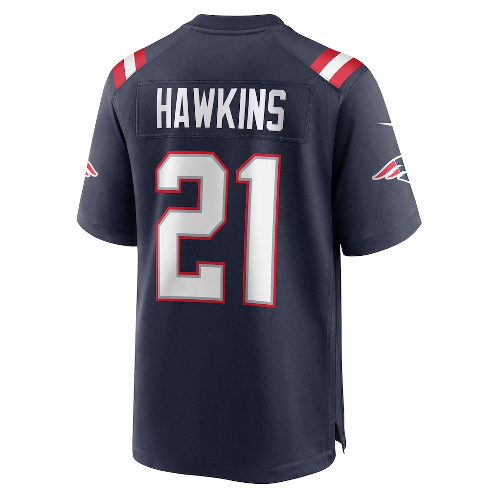 CAdoa NE.Patriots #21 Jaylinn Hawkins Navy Game Retired Player Jersey