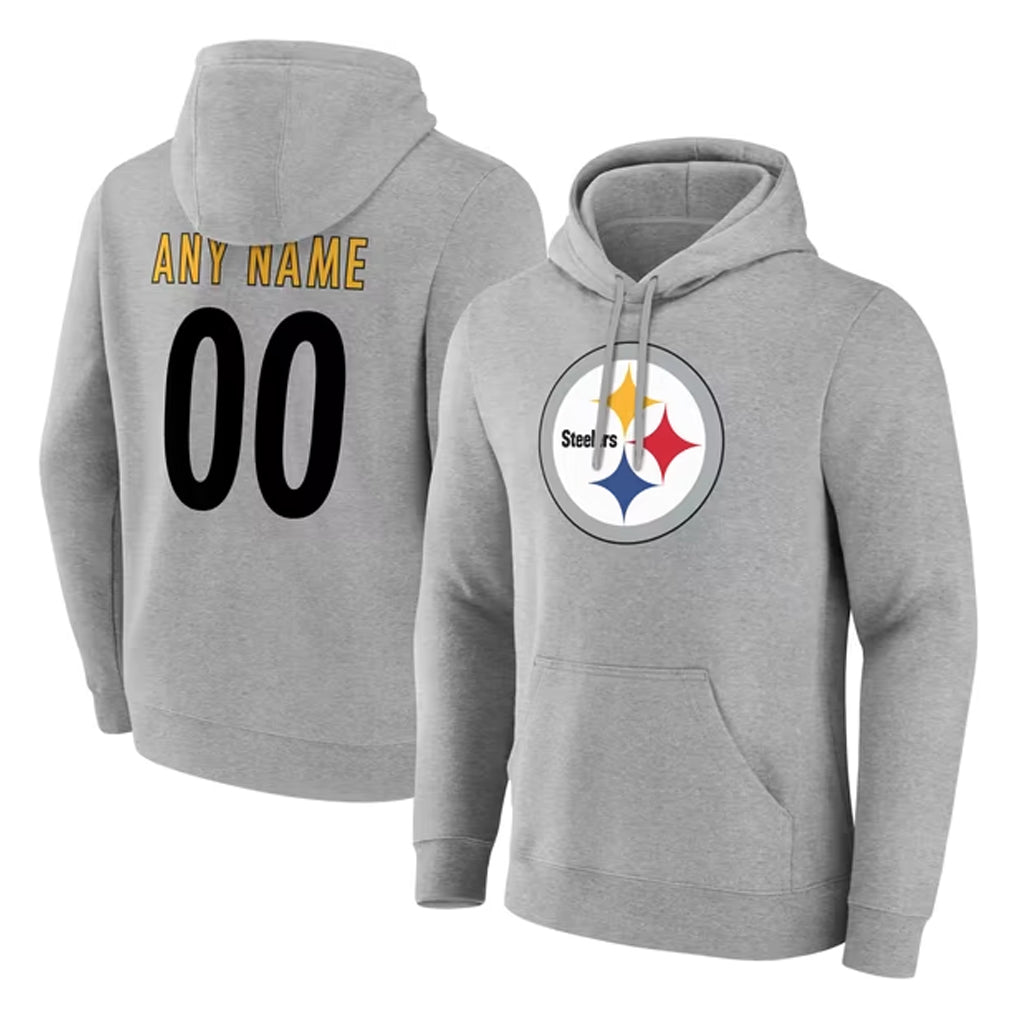 Custom P.Steelers Gray LOGO Pullover Hoodies Limited Any Name & Numbers CAdoa Stitched Jerseys