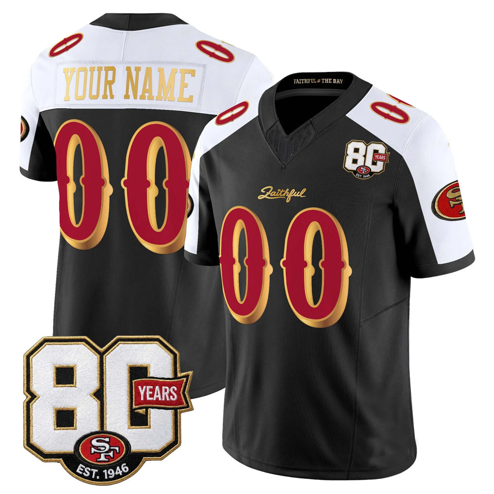 Custom SF.49ers Black-White Limited 80th Rivalries Collection Home Game Any Name & Numbers CAdoa Stitched Jerseys