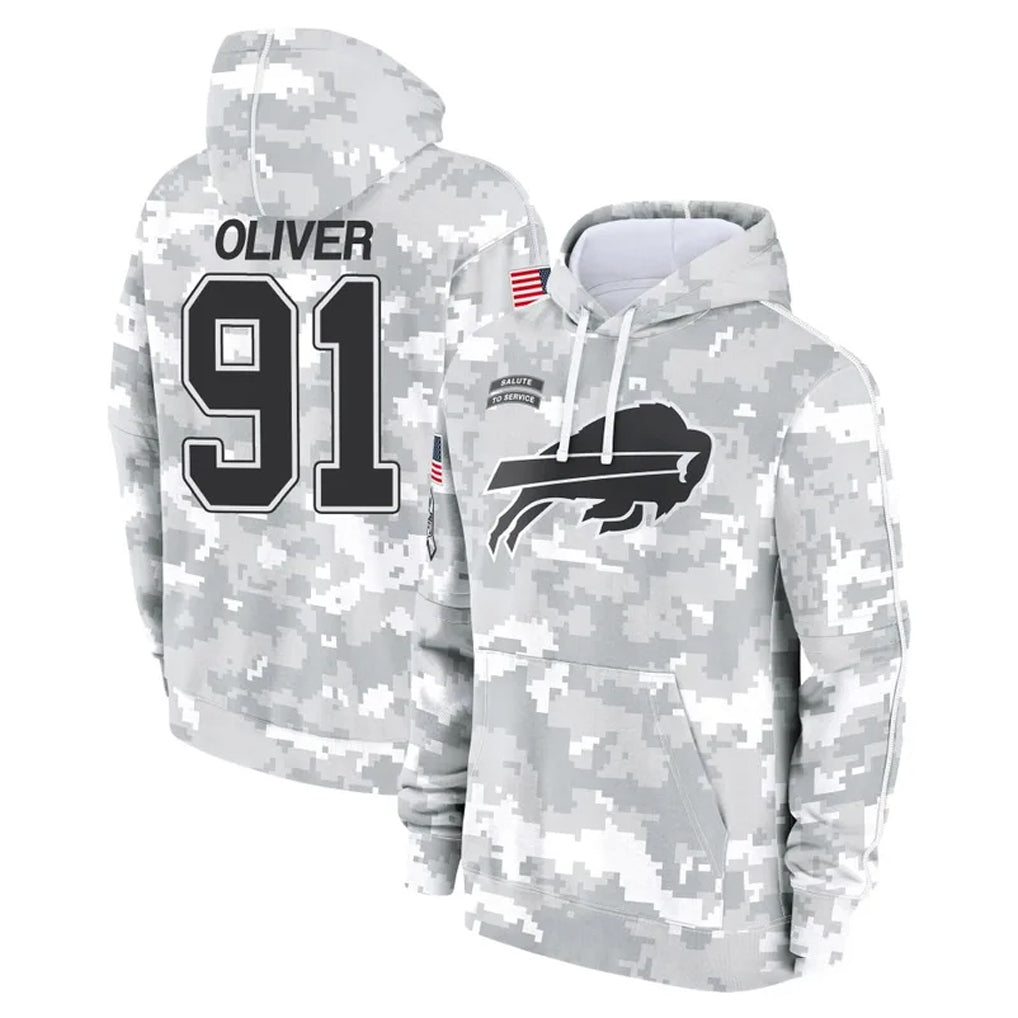 B.Bills #91 Ed Oliver Player Arctic Camo Salute to Service Hoodies CAdoa Stitched Jerseys