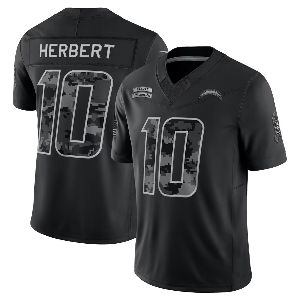 CAdoa LA.Chargers #10 Justin Herbert Player Black Limited 2026 Salute to Service Home Game Stitched Jerseys