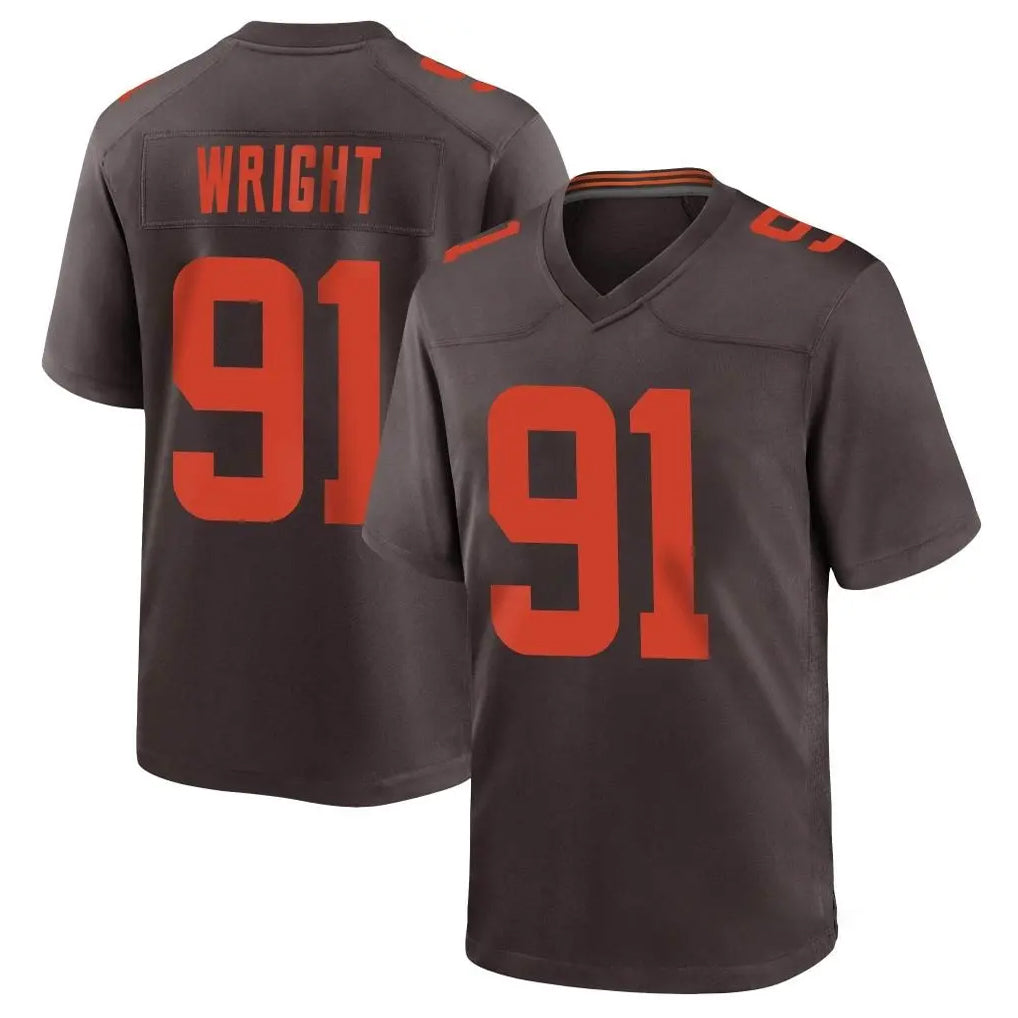 C.Browns #91 Alex Wright Player Brown Alternate Home Game CAdoa Stitched Jerseys